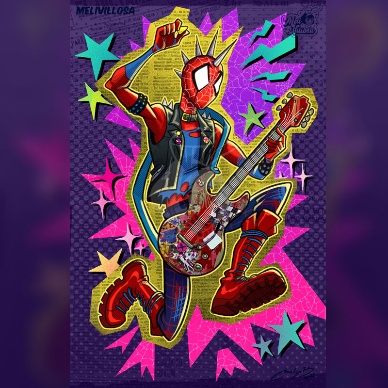 Spider-Punk Rockero, fan art by Melissa Ballesteros