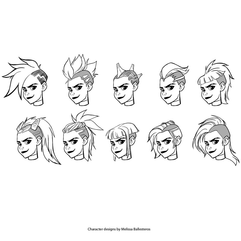 Luchadora Cyborg — Peinados Alternativos, character design by Melissa Ballesteros