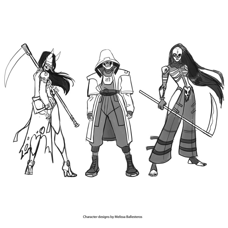 Guerreros de la Muerte — Boceto, character design by Melissa Ballesteros