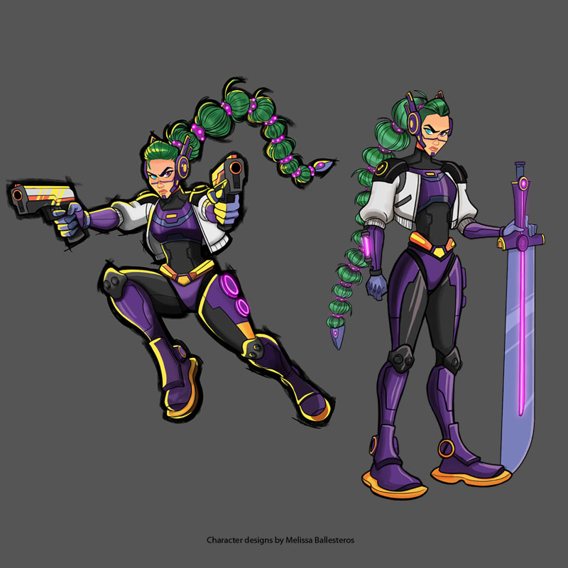 Heroína de Trenzas Verdes — Color, character design by Melissa Ballesteros