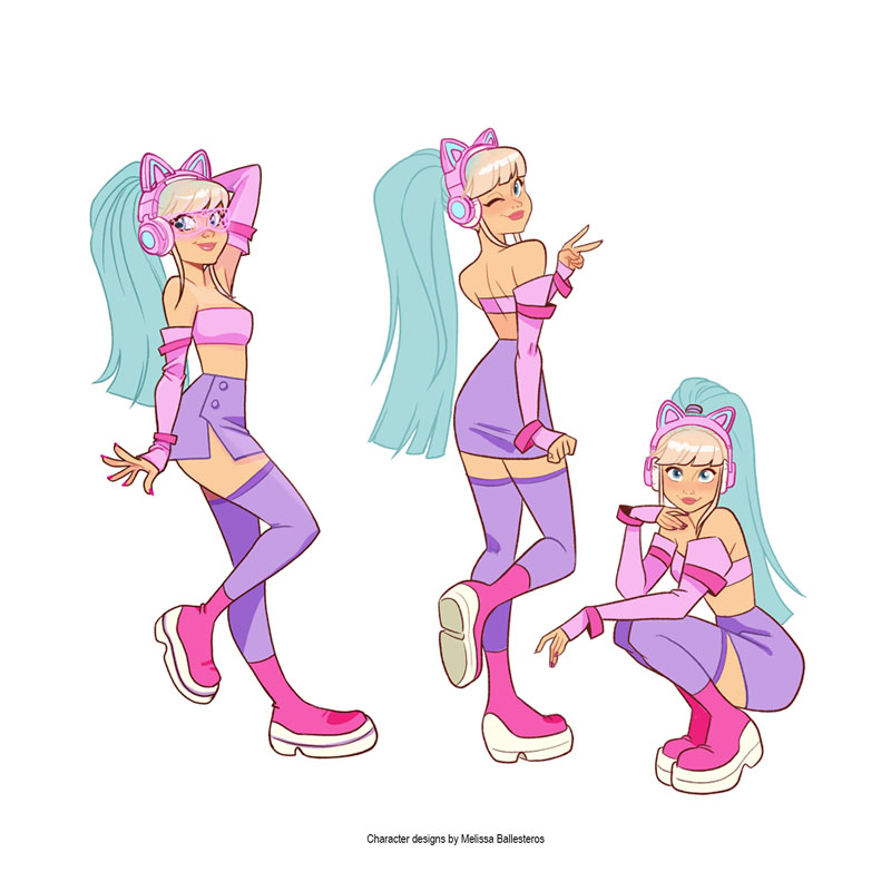 Cat Girl — Poses en Color, character design by Melissa Ballesteros