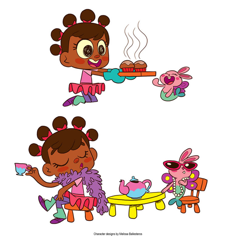 Niña con Conejita Hada — Tea Party, character design by Melissa Ballesteros