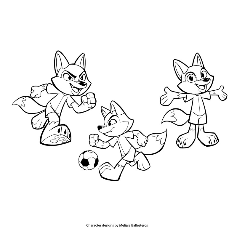 Zorro Atlas — Poses de Fútbol, character design by Melissa Ballesteros