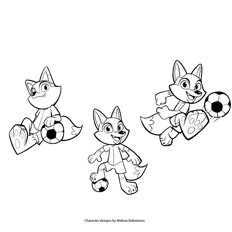 Zorro Atlas — Poses con Balón, character design by Melissa Ballesteros