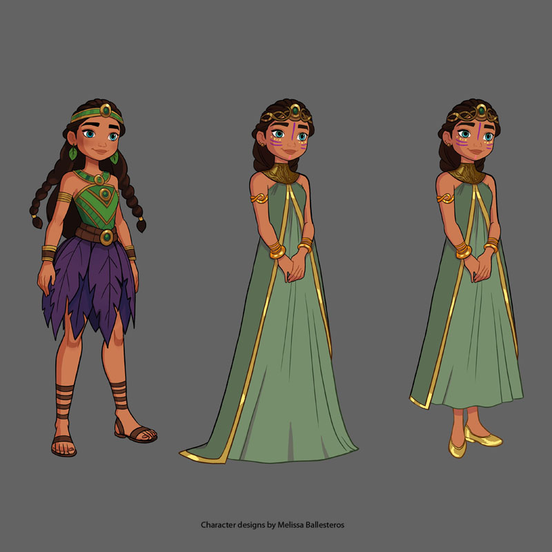 Princesa Indígena — Vestuario Guerrera y Reina, character design by Melissa Ballesteros