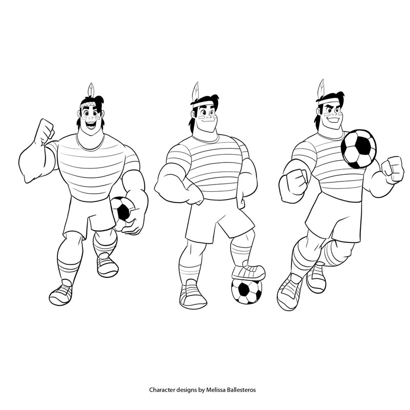 Mascota Santos Adulto — Poses de Fútbol, character design by Melissa Ballesteros