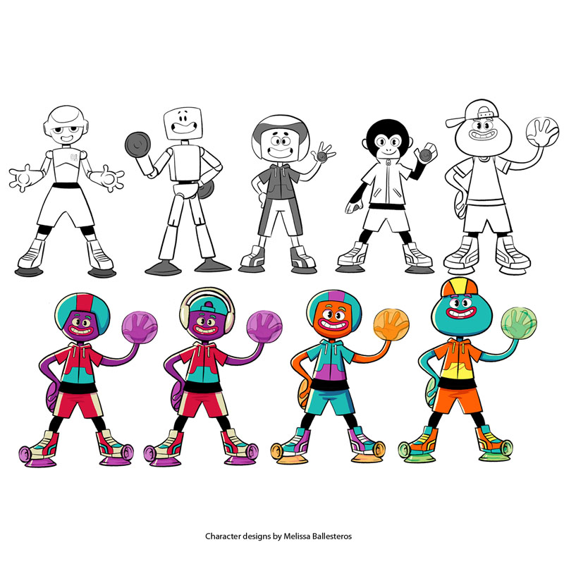 Jugadores de Roller Derby — Variantes de Color, character design by Melissa Ballesteros