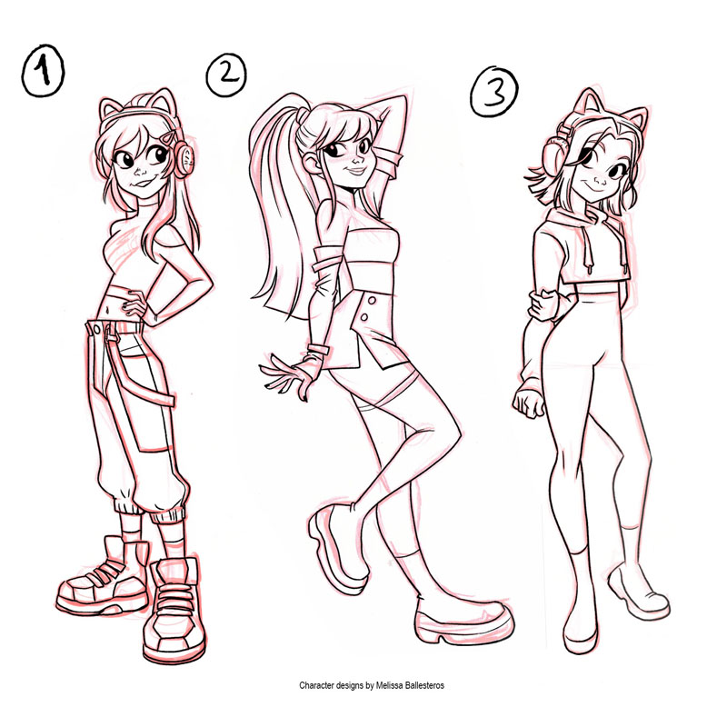Gamer Girl — Bocetos Variantes 1-3