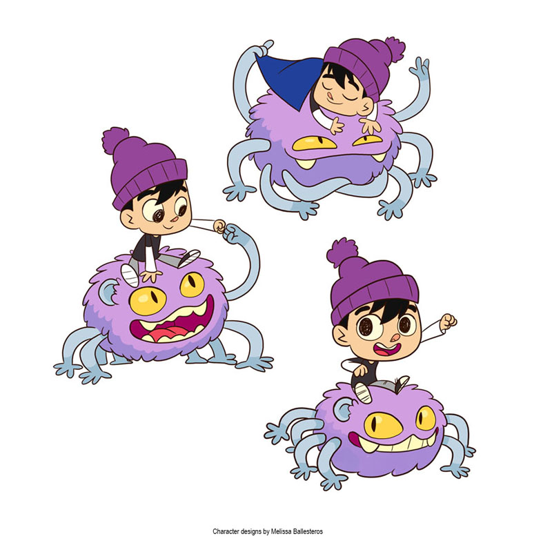 Niño y Monstruo Morado — Poses Tiernas