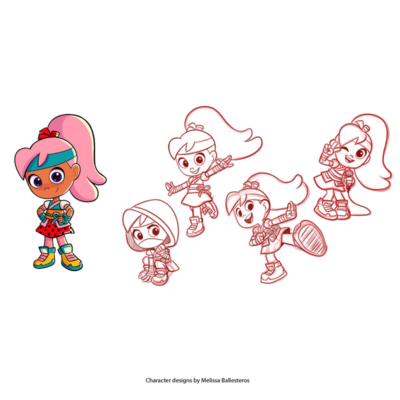 Niña Ninja con Pelo Rosa — Poses