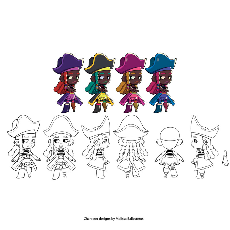 Pirata Chibi — Variantes de Color y Giro