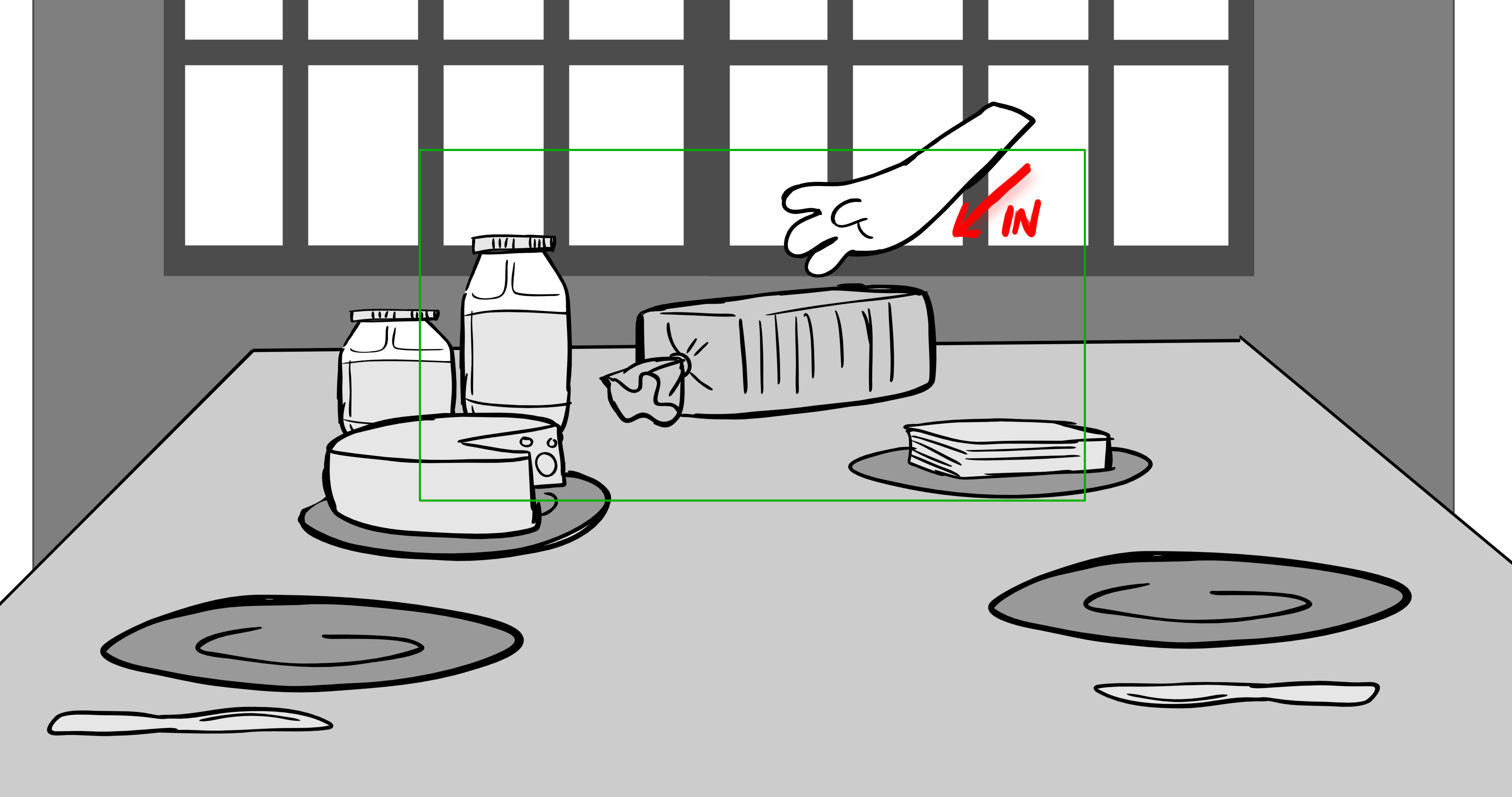 Bimbo — Escena 1, panel 2, storyboard by Melissa Ballesteros