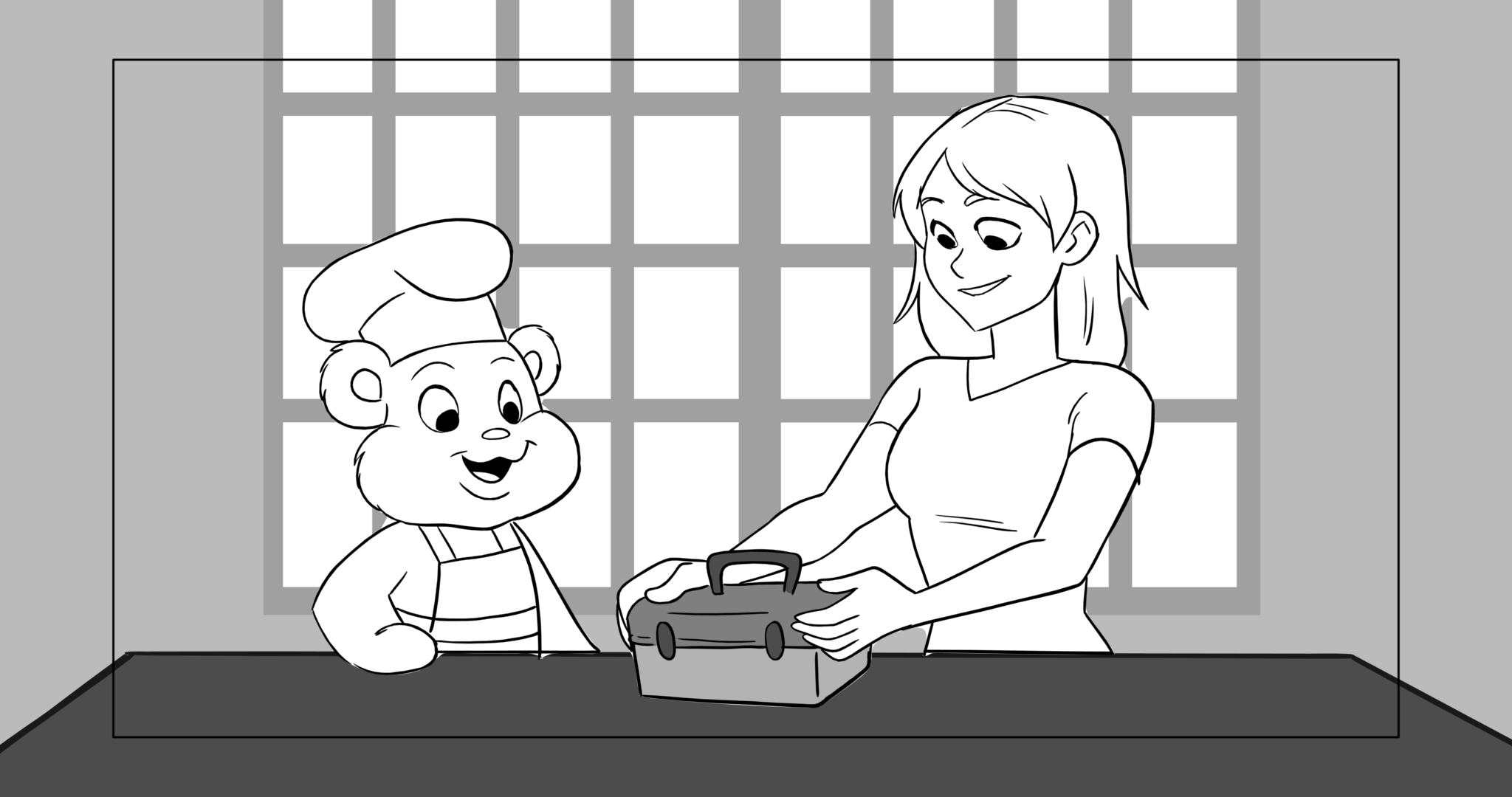Bimbo — Escena 8, panel 1, storyboard by Melissa Ballesteros