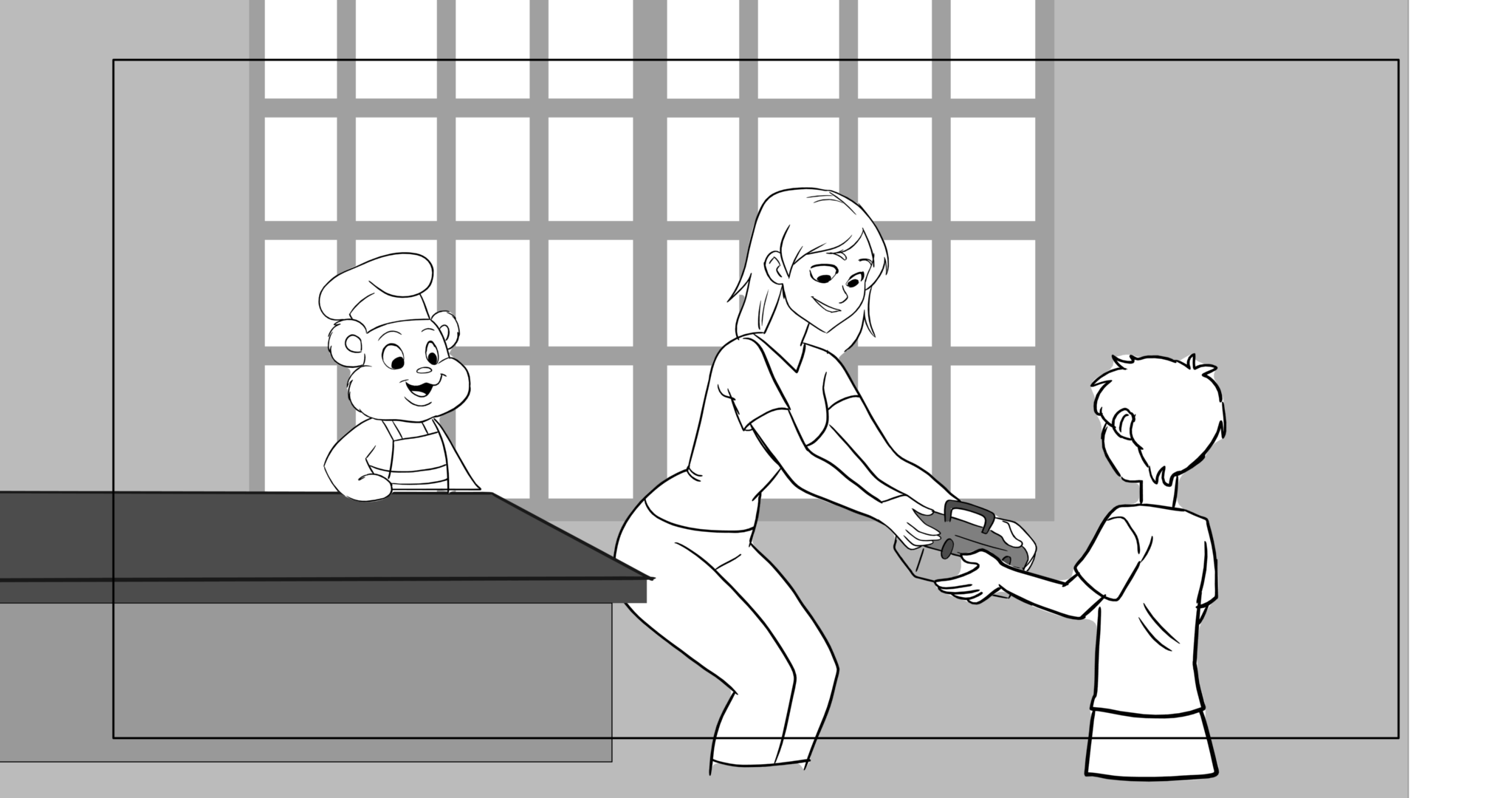Bimbo — Escena 8, panel 7, storyboard by Melissa Ballesteros